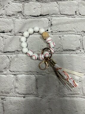 Baseball Bead Wristlet Keychain with Tassel